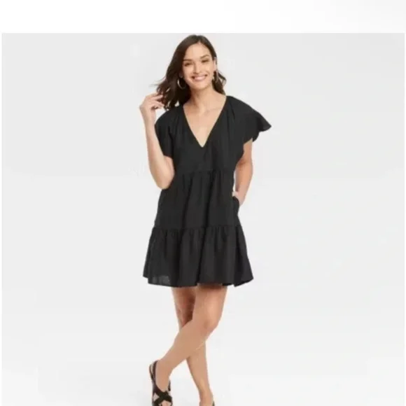 Universal Thread - Women's Flutter Short Sleeve Mini Skater Dress - Black XS - Picture 2 of 7